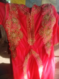 Red & Gold Embroidered Anarkali