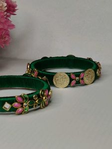 Green &amp; Pink Floral Bangles
