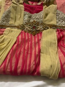 Elegant Pink &amp; Gold Embellished Dress