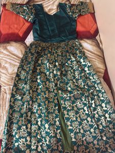 Green & Gold Floral Anarkali Dress