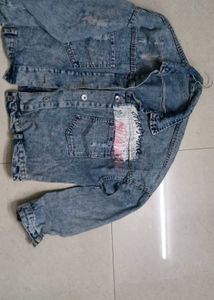 Printed Distress Denim Jacket