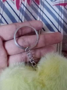 Fluffy Yellow Heart Keychain