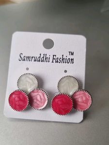 Cute White and Red Circle Earrings
