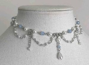 Pearl & Blue Bead Choker