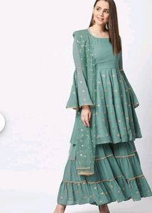 A -Line Georgette Kurta And Sharara Size L