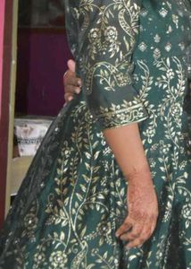 Emerald Green Floral Print Anarkali Dress