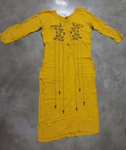 Yellow Embroidered Kurti - XL