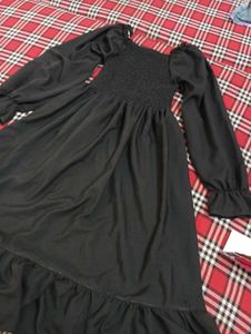 Black Smocked Ruffle Dress