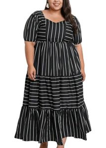Striped Crepe Maxi Party Dress 🖤🤍