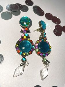 Blue Colorful Gemstone Earrings For Festival