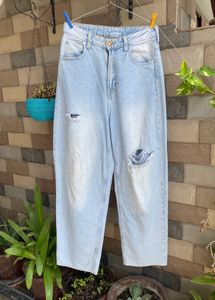 Ripped Light Wash Baggy Jeans