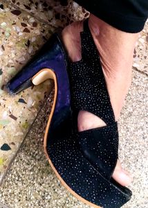Black Glittered High Heels Sandals