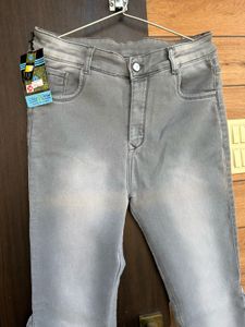 Gray Flare Jeans with Button Detail