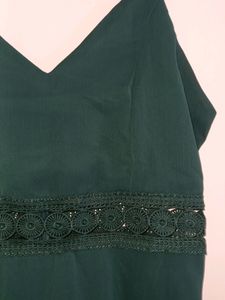 Green Noodle Strip Skater Dress Lace On Waist
