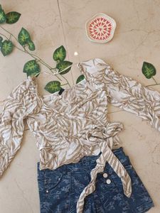Leaf Print Wrap Top