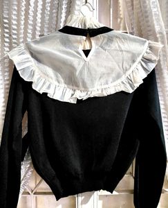 Zara Ruffle Collar Blouse - Black &amp; White