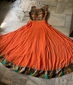 Fit and Flare Coral orange ethnic gown