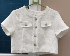 White Tweed Cropped Top