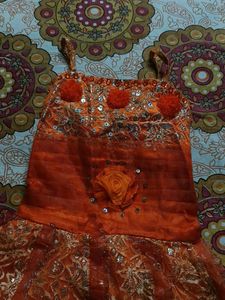 Orange Floral Dress With Jacket For Girls