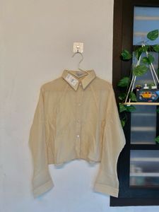 Cropped Beige Button-Down Shirt
