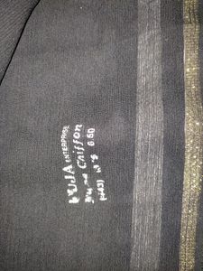 Black Chiffon Saree With Yellow Golden Border