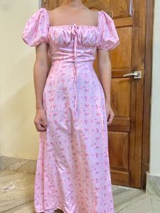 Pink Floral Puff Sleeve Dress