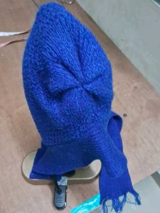Blue Knit Hooded Scarf