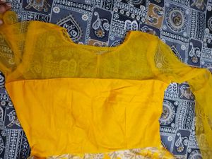 Yellow Floral gown with free chocker set