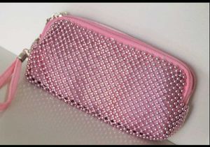 Bead Pouch(pink)Wth 2 Chains &amp; White Jewellery box