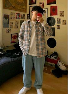 Men casual cotton Plaid Flannel Shirt