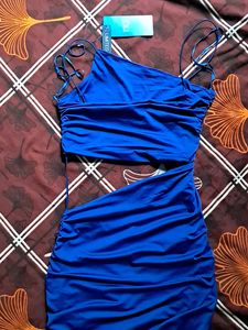 Blue Bodycon Onepiece  With Slit