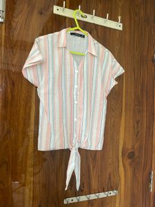Striped Tie-Front Crop Top
