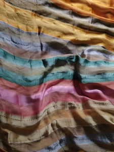 Multicolour Striped Saree With Blouse Piece