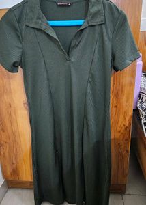 Olive Green Ribbed Dress