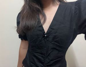 Black Dress with Ruched Details
