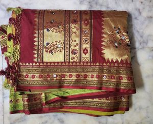 Green &amp; Gold Embellished Saree