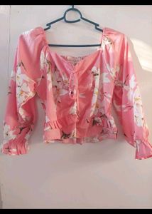 Pink Crop Top With Ruffles