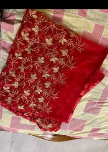 Red Colour Net Embroidery Duppatta