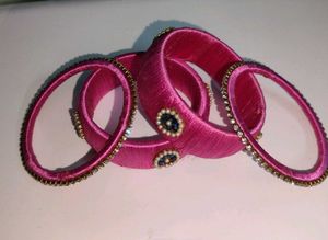 Pink Silk Thread Bangles Set