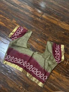Original Olive Green Bandhani Saree With Blouse