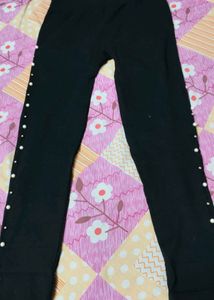 Pearl Beads Ankle Legging With Elastic Belt