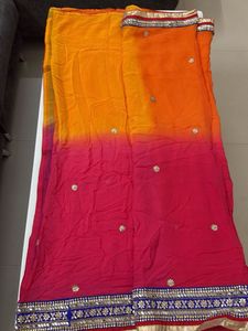 Orange &amp; Pink Embellished Saree