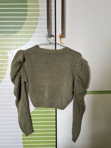 Olive Green Puff Sleeve Sweater
