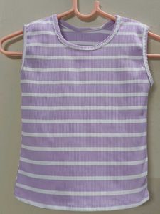 Lilac Striped Ribbed Tank Top