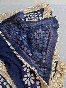Floral Navy Blue Beaded Duppatta