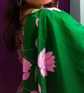 Green Handpainted Lotus Dupatta
