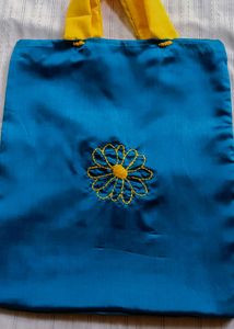 Blue & Yellow Floral Embroidered Tote Bag