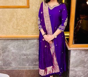 Pure Gaji Silk Suit Set With Heavy Embroidery