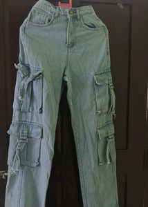 Light Wash Cargo Jeans Baggy Fit