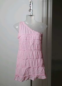 Pink Ruffle One-Shoulder Dress